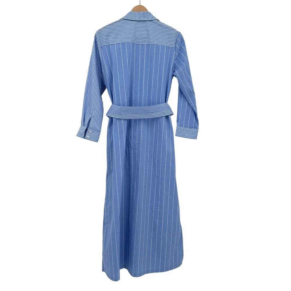 Pomander Place Tuckernuck Blue White Striped Belted Midi Shirt Dress Women Small - Picture 5 of 8